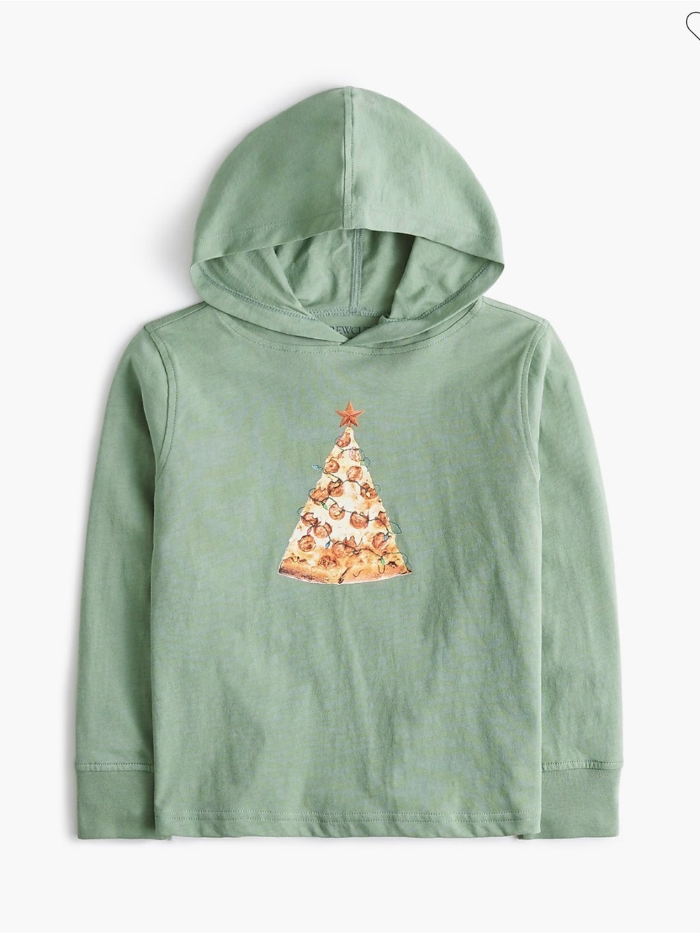 Crewcuts Kids Sage Green Hoodie with Holiday Tree Graphic